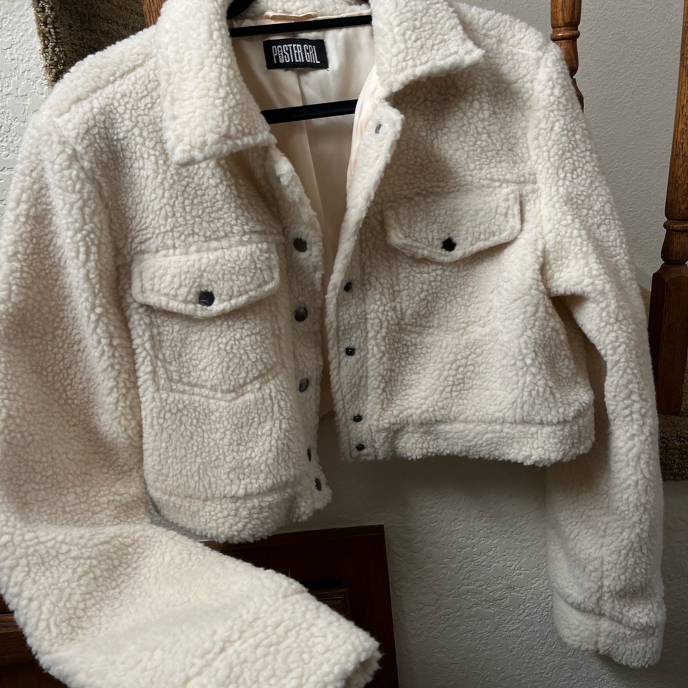 cropped sherpa jacket by poster girl